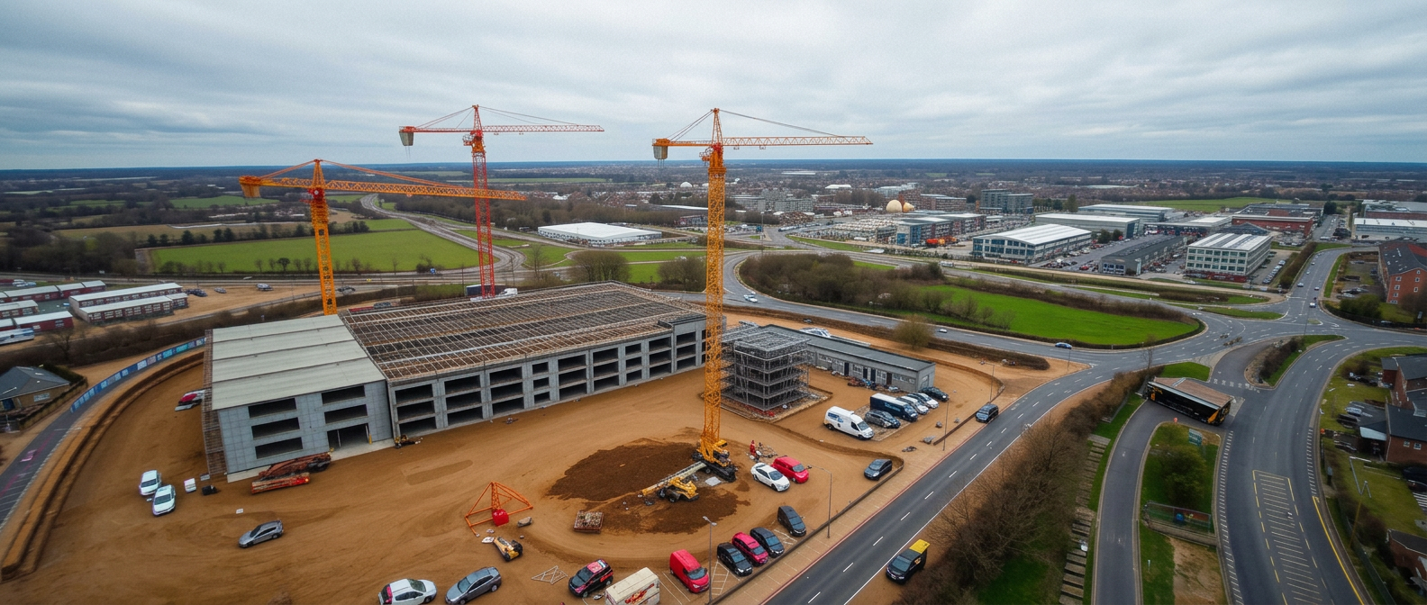 Aerial view of a Midlands construction site