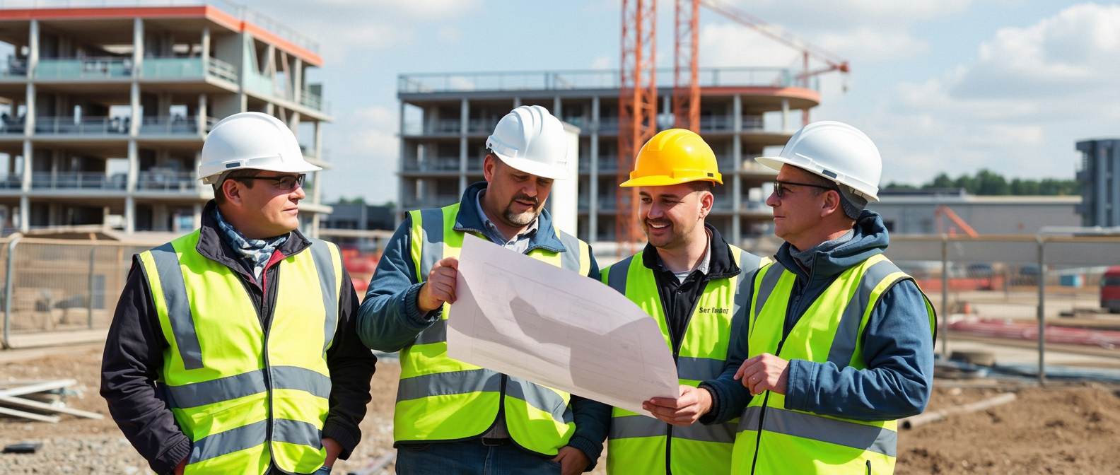 MVLGROUP site management team reviewing drawings on site